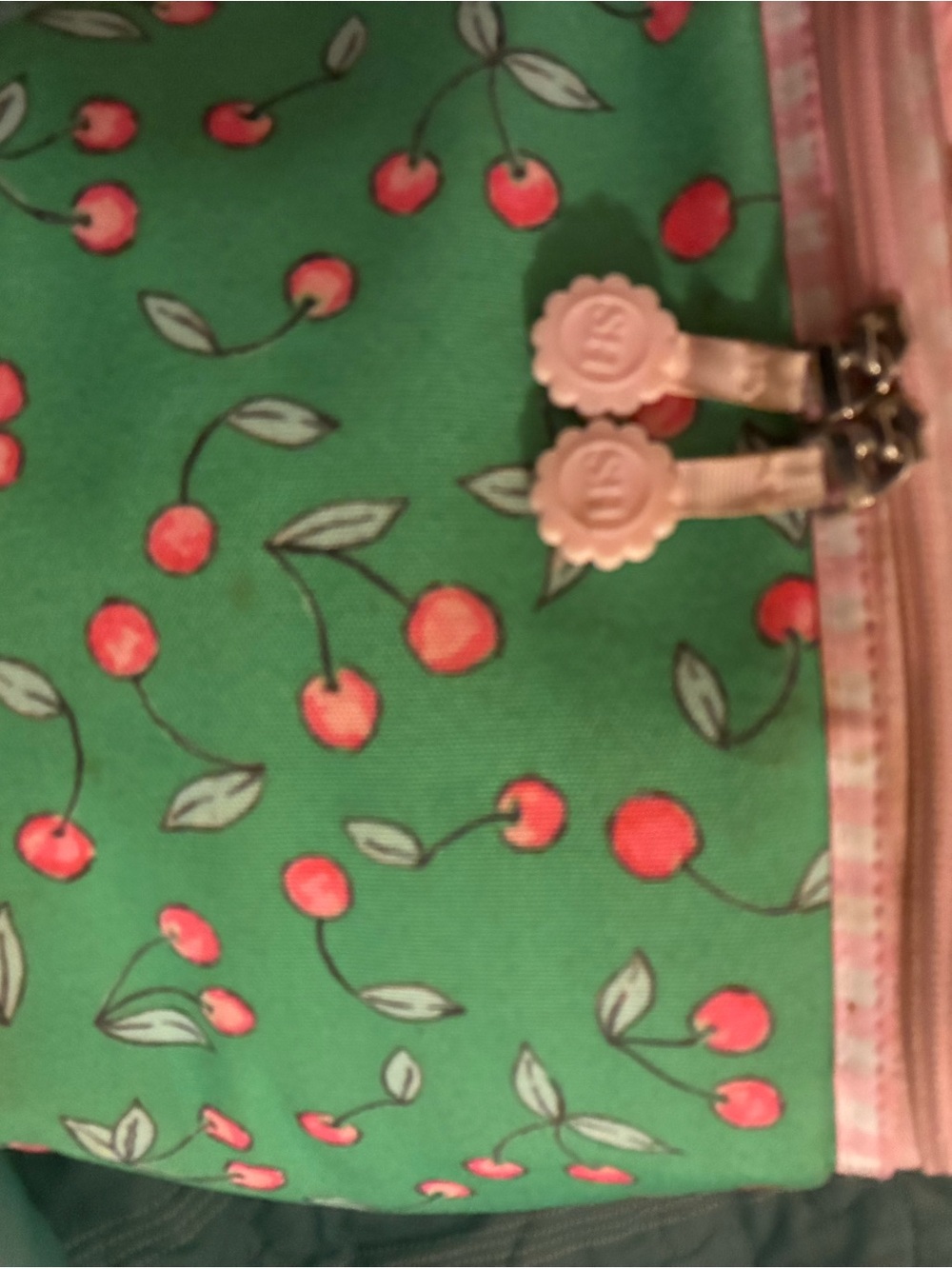 SweetHoney Cherry-Print lunch tote with Pink Trim